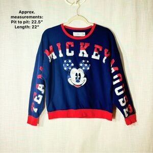 Disney Mickey Mouse Patriotic Applique Sweatshirt Red White Blue S